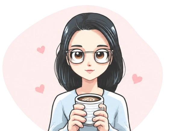 커피를 들고 있는 안경 쓴 여성 아바타